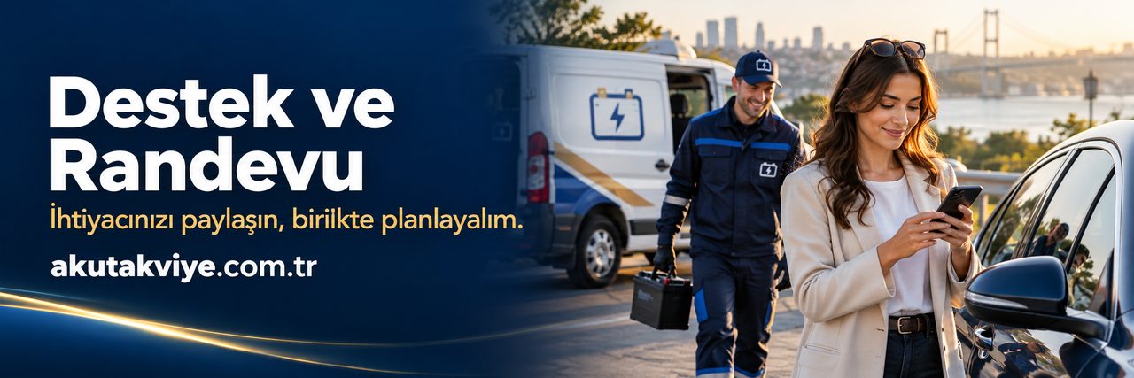 Destek ve Randevu | Akü Takviye Hizmetleri Mobil akü hizmeti ve randevu için telefondan iletişim kuran müşteri konsepti; akutakviye.com.tr